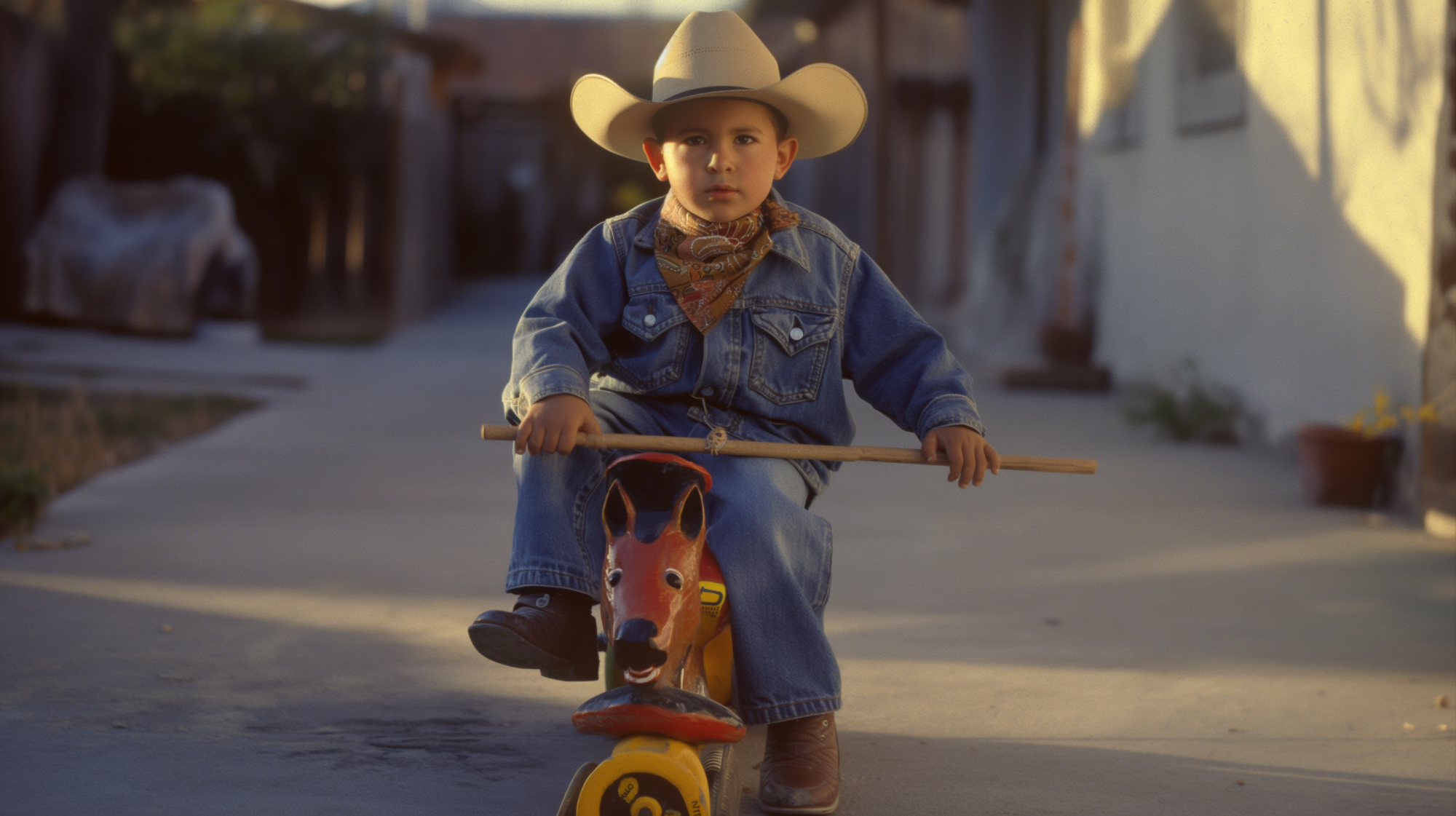 $!No tengo fotografías de mi caballo de palo de aquella época. Pero la inteligencia artificial me ayuda a ilustrar algo semejante. No recuerdo a otros niños o niñas con un juguete así, quizá porque en mi cuadra las vecinas eran mujeres grandes que yo. Lo que sí tengo presente son algunos triciclos adornados de equinos o caballos de balancín.