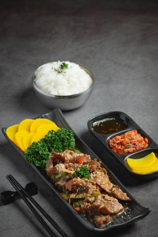 $!Korean food Bulgogi or marinated beef barbecue ready to serve